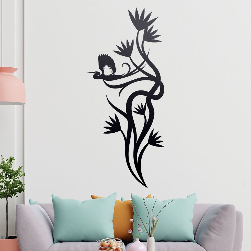 Storch Ranke Blüte Wandtattoo in 6 Größen - Wandaufkleber Wall Sticker - Dekoration, Küche, Wohnzimmer, Schlafzimmer, Badezimmer