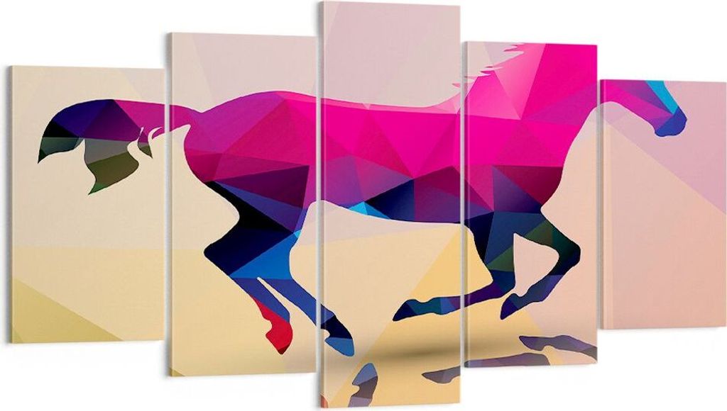 Bild auf Leinwand - Leinwandbild - Pferd Tiere Geometrie Diamant - 160x85cm - Wand Bild - Wanddeko - Leinwanddruck - Bilder - Kunstdruck - Wanddeko...