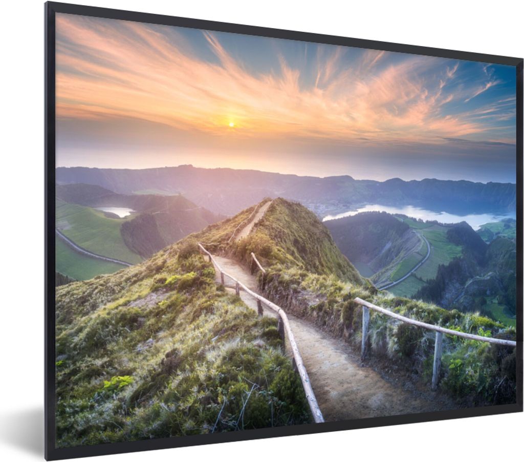 MuchoWow Gerahmtes Poster Berge - Sonne - Natur 80x60 cm - Poster mit Schwarzem Bilderrahmen Wandposter Rahmen Foto Bilder - Schwarzem - Mit Gestell