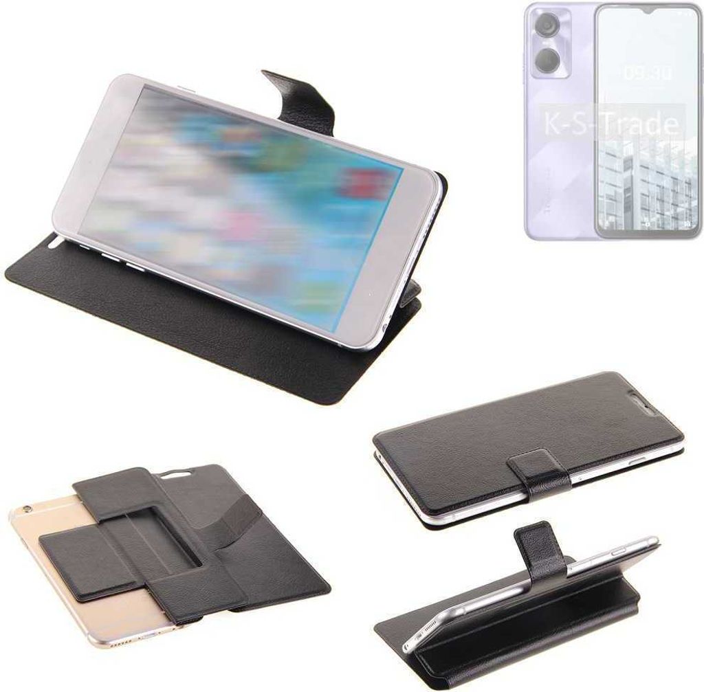 K-S-Trade Schutzhülle kompatibel mit Tecno Pop 6 Schutzhülle Flip Cover Klapphülle Wallet Case Slim Handyhülle bookstyle schwarz