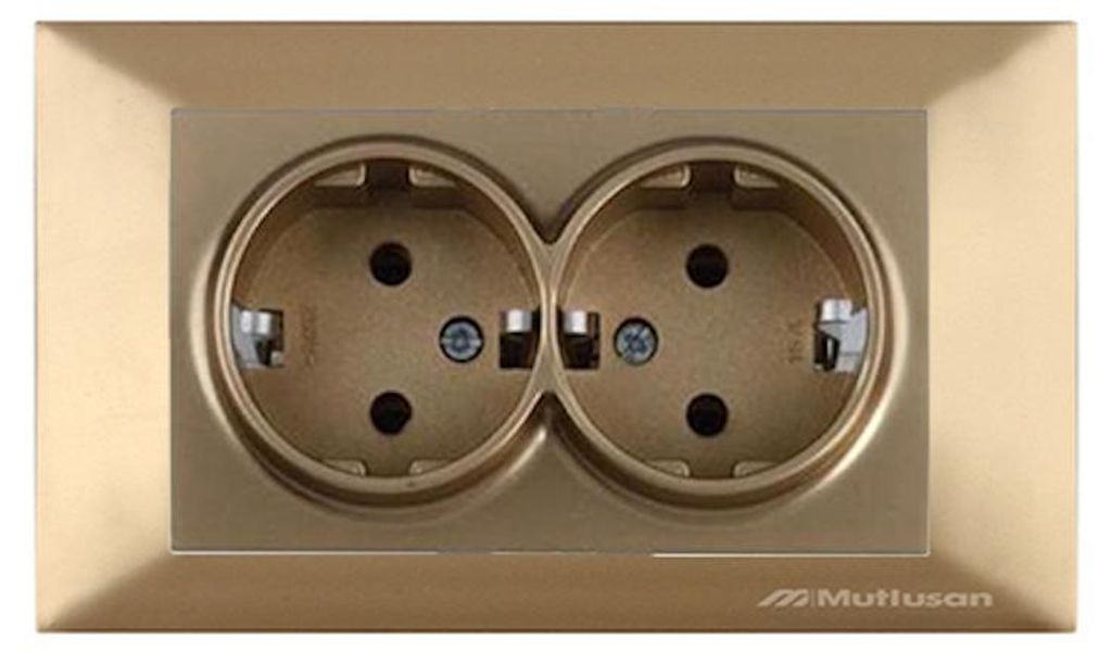 2-fach Steckdose mit Rahmen Gold Optik – Unterputz IP20 für Produktbild 