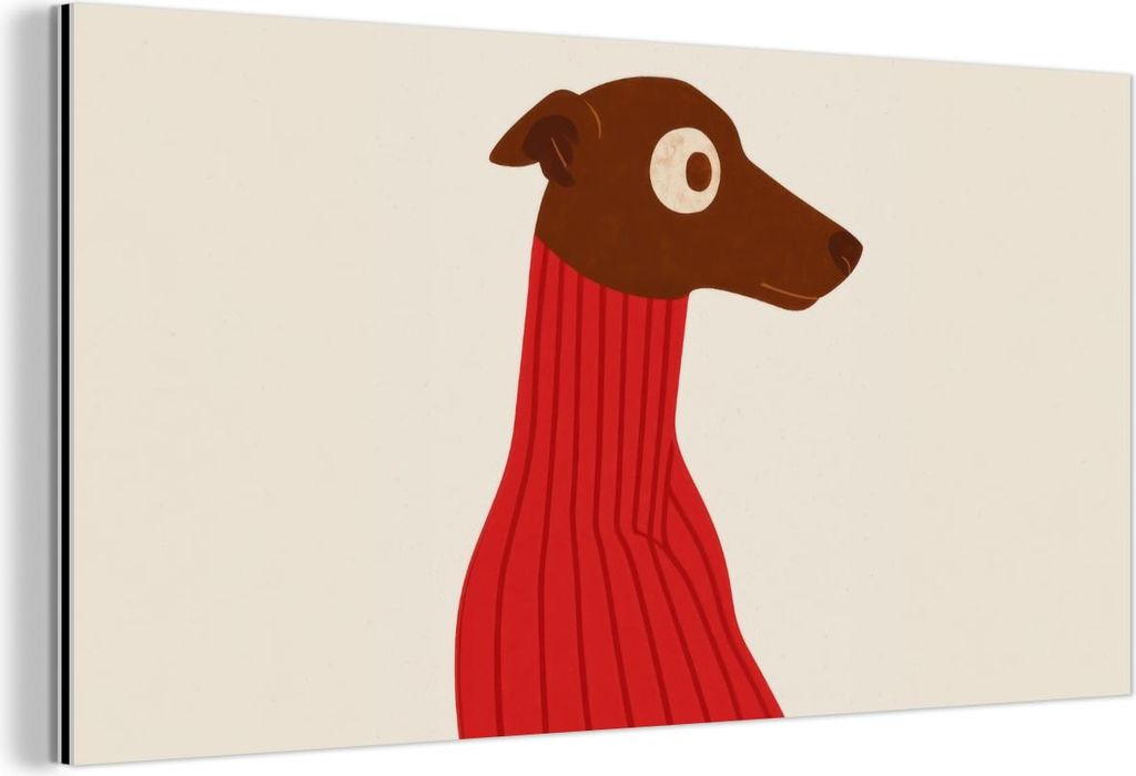 MuchoWow Wanddekoration Metall Metallbild Wandkunst 120x60 cm Silhouette - Hund - Pullover - Rot MuchoWow Aluminium Gemälde - Metalbilder