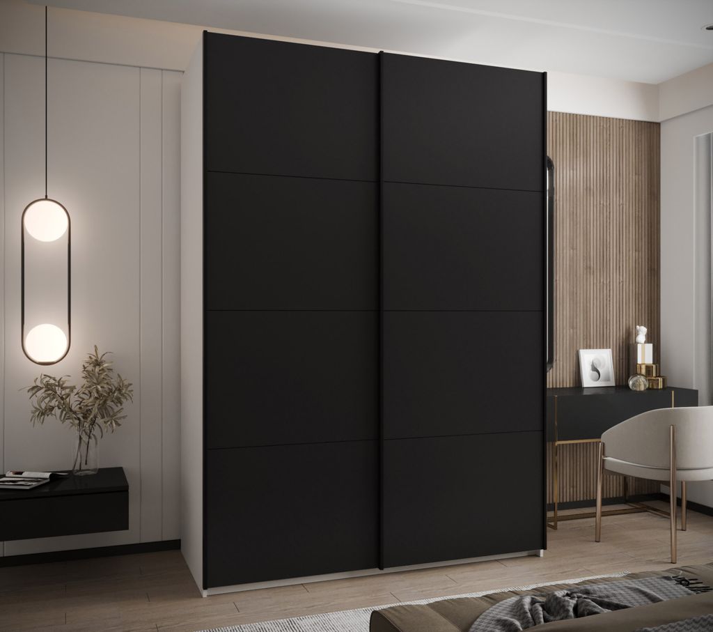 Zweitüriger Kleiderschrank SAMARA 1 - 180 cm, weiß/schwarz/schwarz