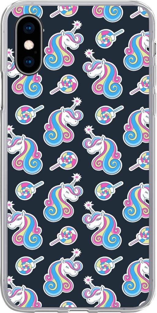 MuchoWow Handyhülle Schutzhülle Hülle für Telefoonhoesje iPhone X Mädchen - Einhorn - Lutscher Bonbons - Muster - Mädchen - Kinder - Kinder...