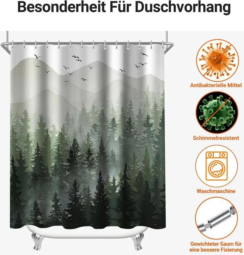 LB Mucca marrone Tenda Doccia 240x175cm(LxA) Pianta di caduta in montagna Tende da Bagno con Ganci, Scenario rustico Extra Largo Impermeabile Antimuffa Poliestere Casa Decorazione