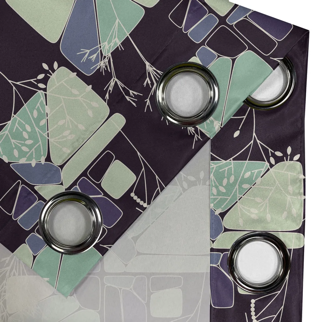 Rideau à œillets à fleurs ABAKUHAUS 280x245cm vert clair et bleu-gris - 3