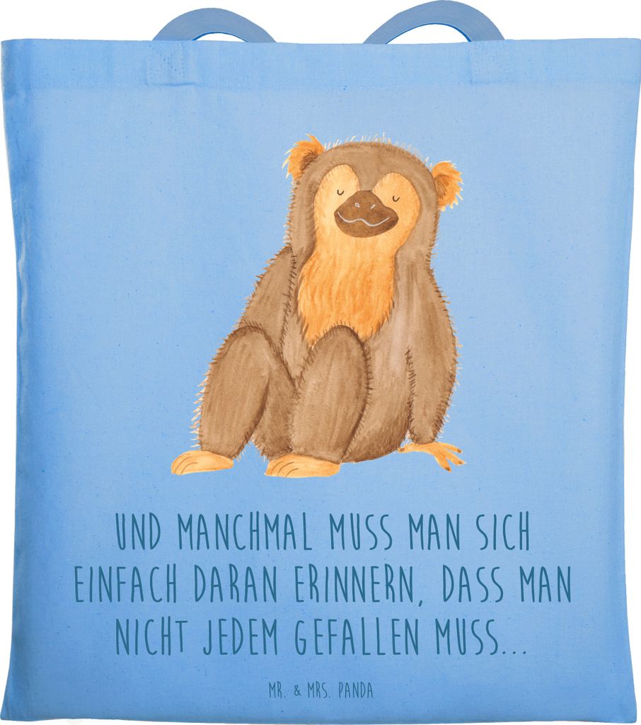 Mr. & Mrs. Panda Tote Bag Affe - Sky Blue - Geschenk, Tasche, Liebe, Affen, Selfcare, Schultasche, Tragetasche, Selbstliebe, Einkaufstasche, Laptop...