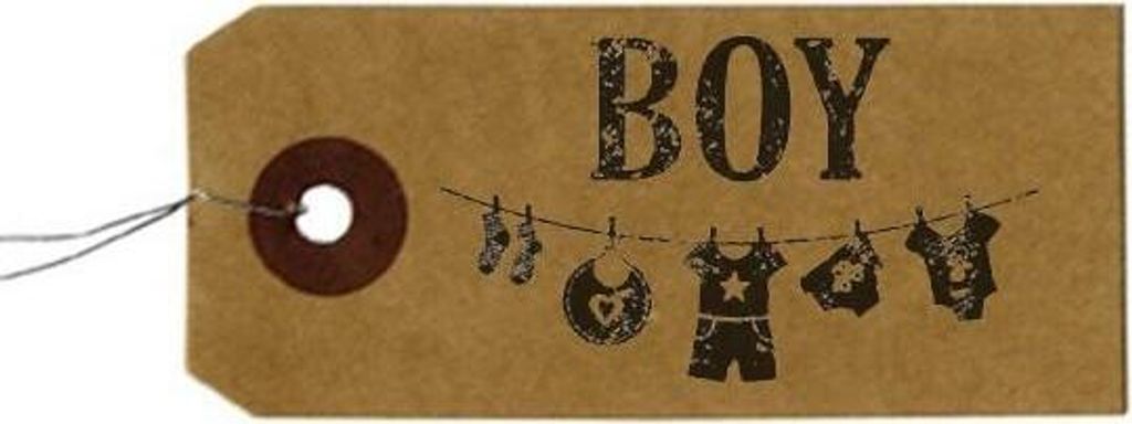 Kraft Etiketten + Holz Stempel 'Boy'