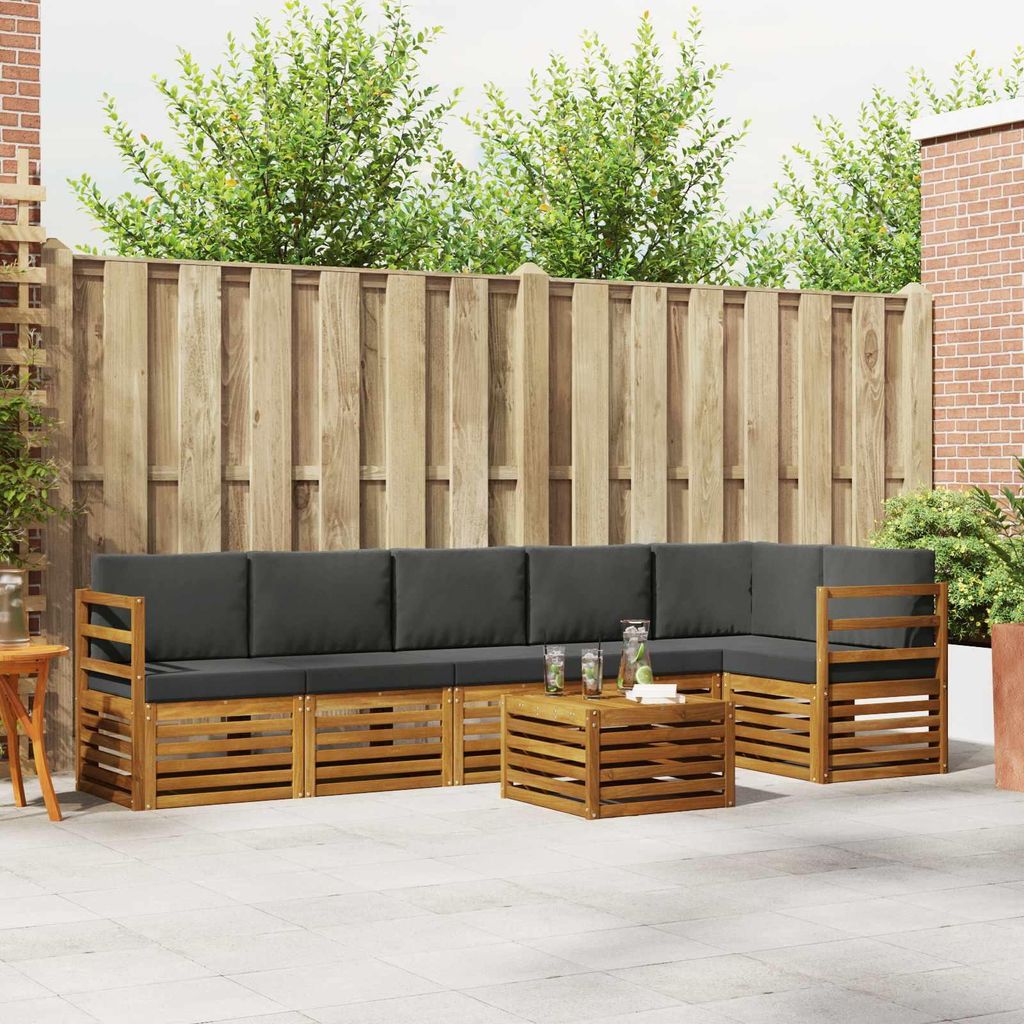 "2026 Aktion"Sofagarnitur - CLORIS - Balkonmöbe/Sitzgruppe - 7 pcs - Moderne Design - Natur und Anthrazit Massivholz Akazie - Gartensofas Promotio...