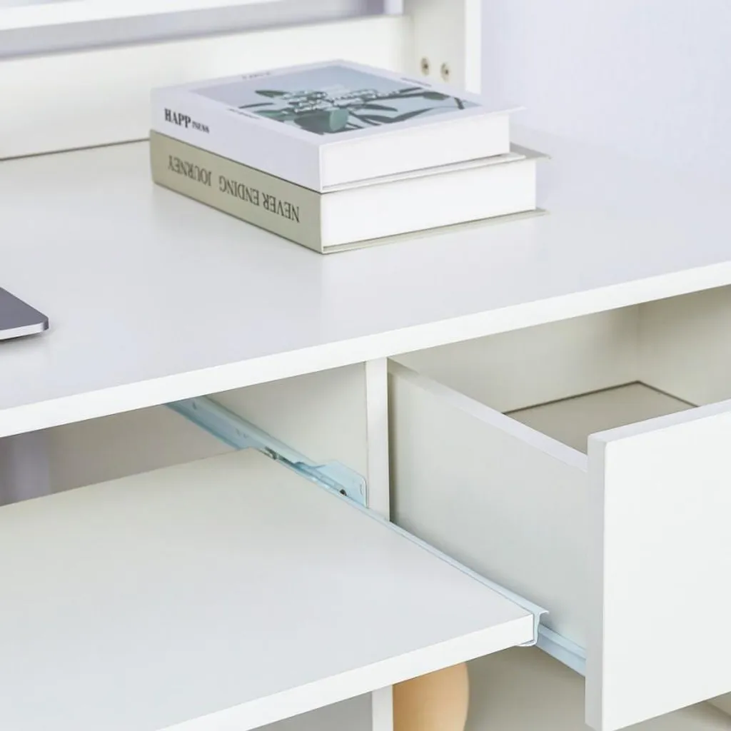 Petit bureau informatique blanc Drums Light à tablette coulissante compact - 4