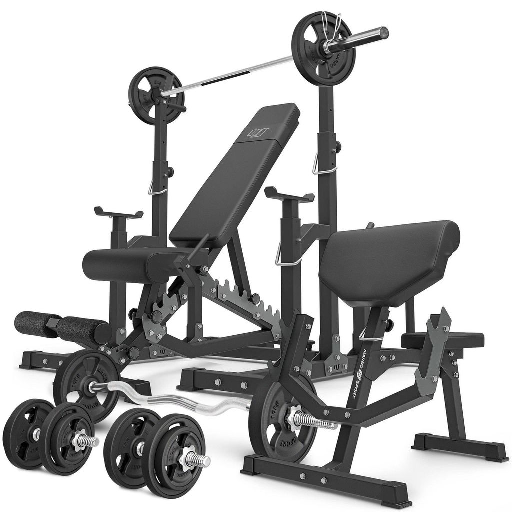 Marbo Sport - Set MS5_2.0_83KG_G | Doppelseitige Bank + verstellbare Ständer + Scott Bank - mit höhenverstellbaren Armpolster + Stangen- und Hant...