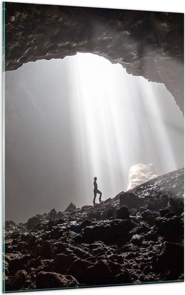 Bilder auf glas - Einteilig - Höhle Morgendämmerung Frau - 50x70cm - Glasbilder - Wandbilder - Bilder - zum Aufhängen bereit - Wanddekoration au...