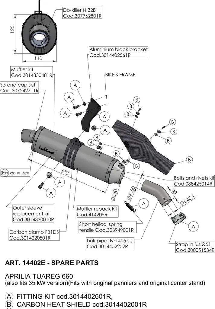 Kit de support échappement et visserie rechange pour Tuareg 660 Léo