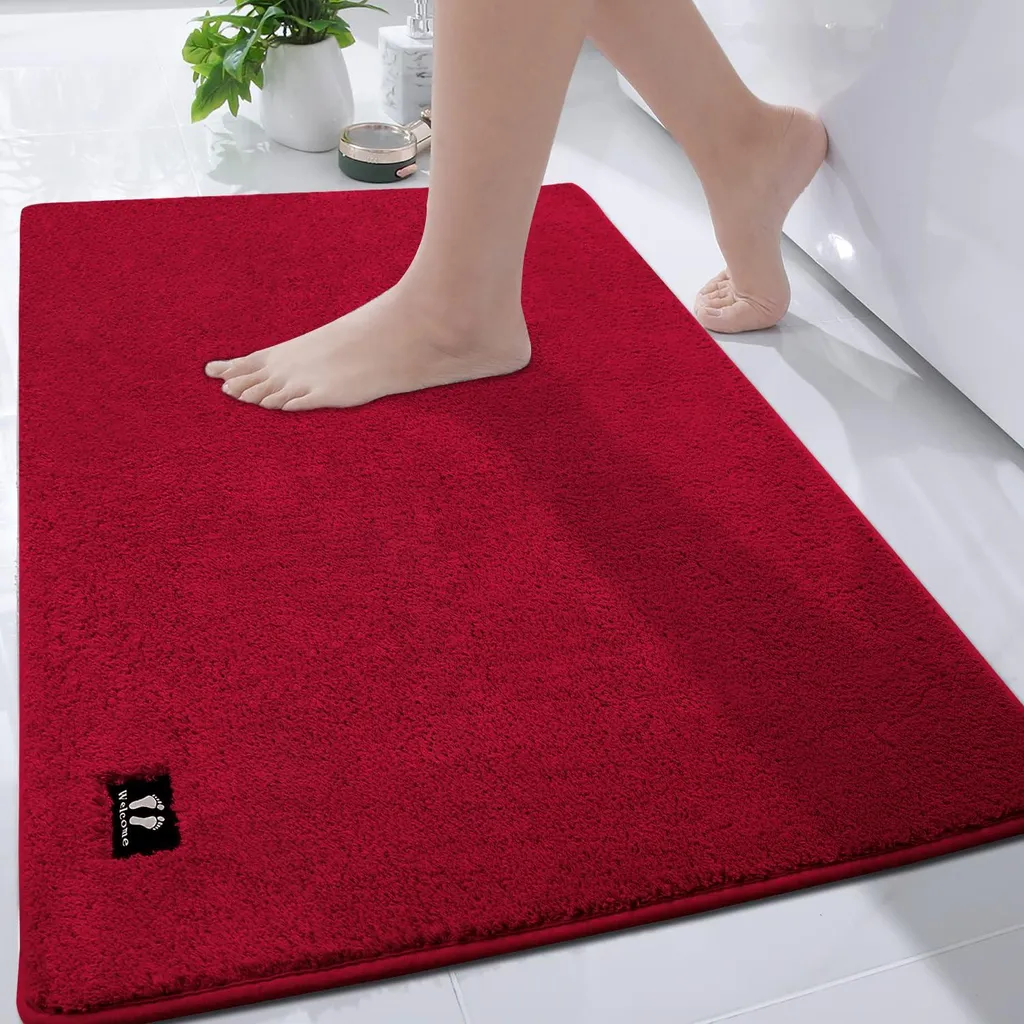 Grand tapis de salle de bain rouge 120x80 cm lavable et très doux