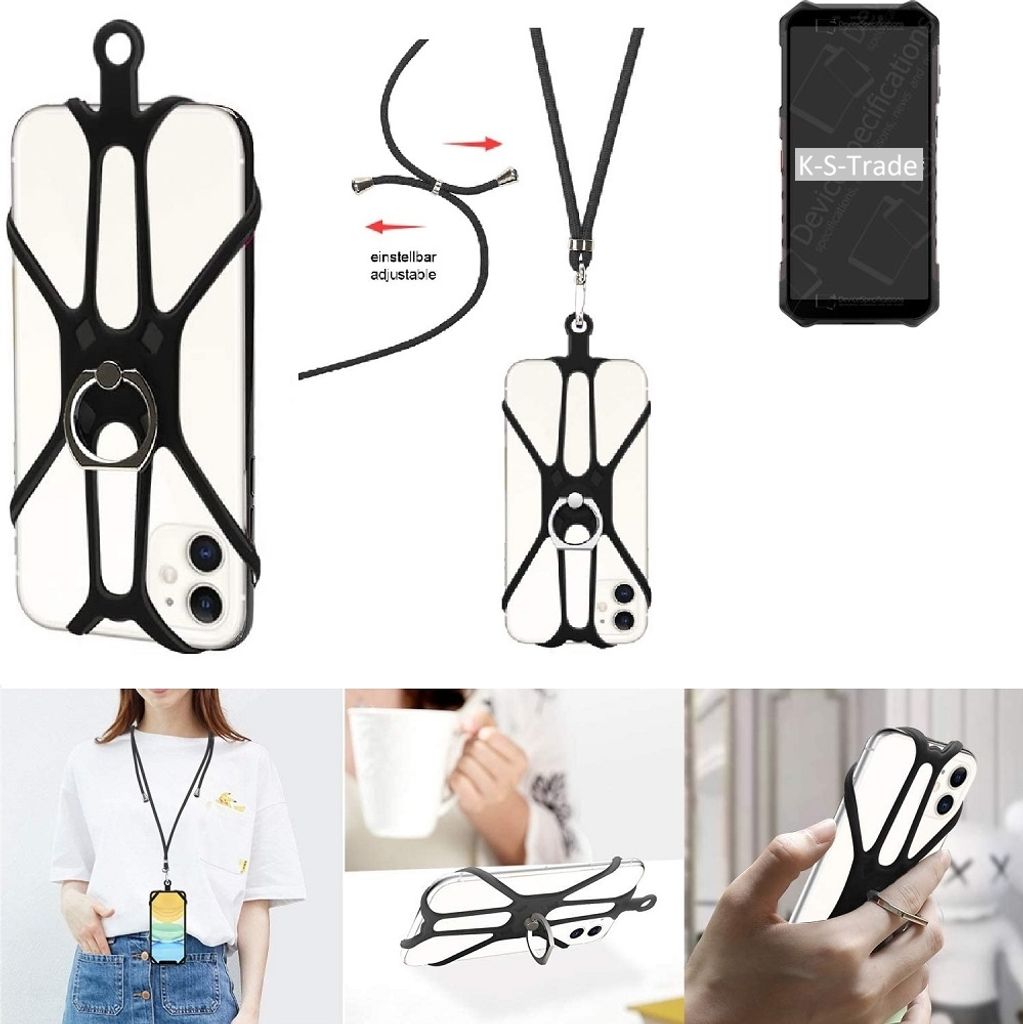 K-S-Trade 3in1 Handykette Handyband Handykordel Halsband Smartphone-Ring Handy-Ring kompatibel mit Ulefone Armor X9 Pro Fingerhalterung Handyring