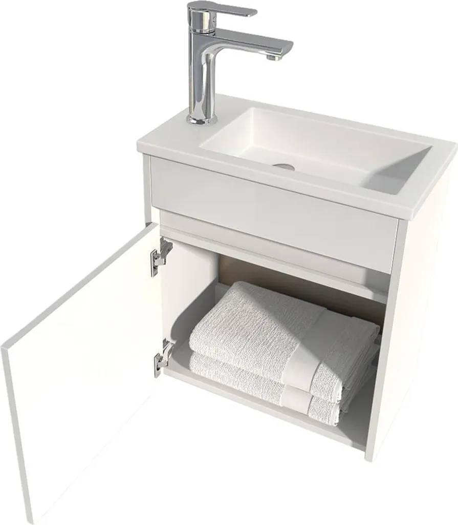Ensemble meuble lave-mains BORKUM blanc avec vasque pour petit espace