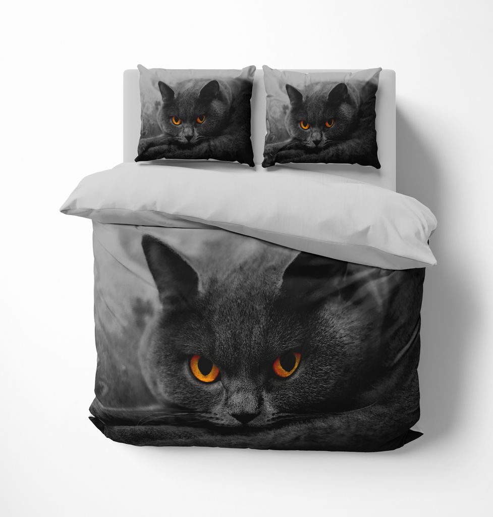 FEBE 3D Bettwäsche Schwarze Katze Bettbezug-Set 135x200 + Produktbild 