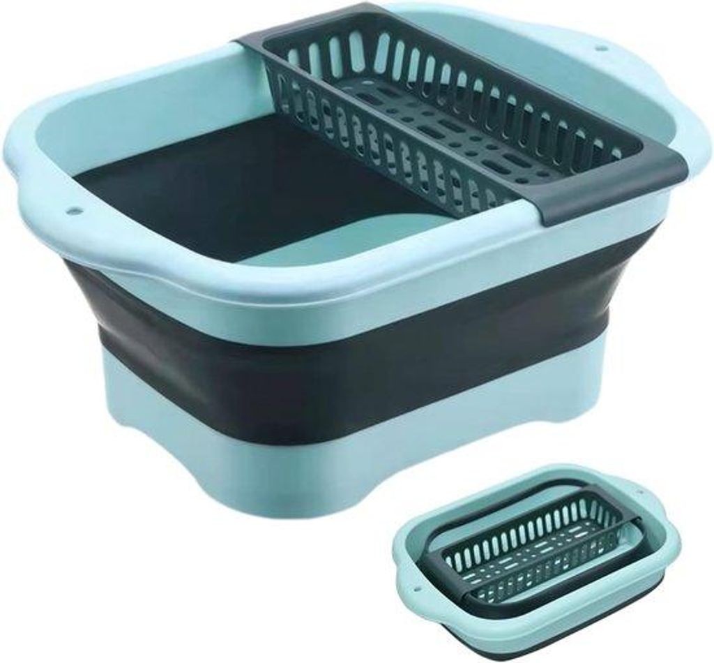 Kompakte, tragbare Spülstation mit Abflussbecken und Stecker, 16,5 x 11,8 x 7,1 Zoll, grün, für Camping und Outdoor-Verwendung