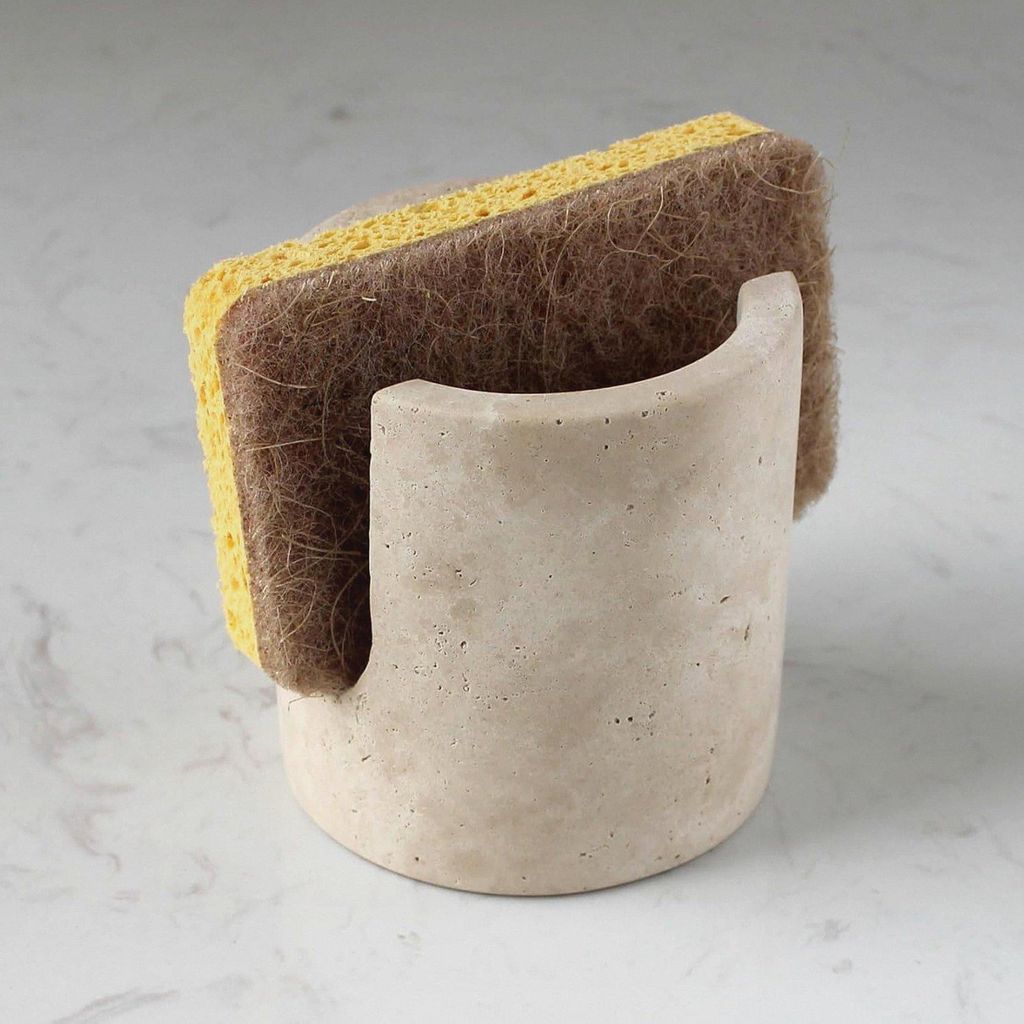 Natürlicher Travertin-Schwammhalter für Küchentheke, Abtropfgestell, Schwamm-Caddy für Spülbecken-Organizer