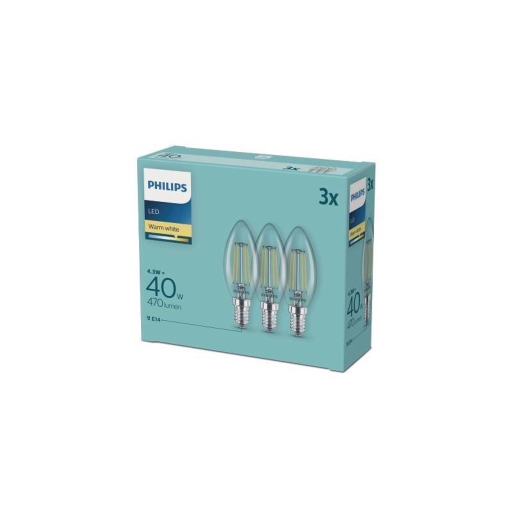 Philips Candle 4.3W 2700K E14 3PACK LED-Kerze, Sockel E14, Produktbild 