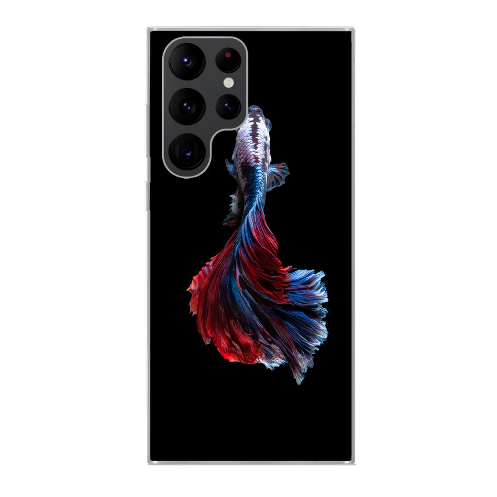 MuchoWow Handyhülle Schutzhülle Hülle für Samsung Galaxy S22 Ultra Fisch - Schwanz - Schwarz Silikon Softcase Handy Hülle - Abbildung