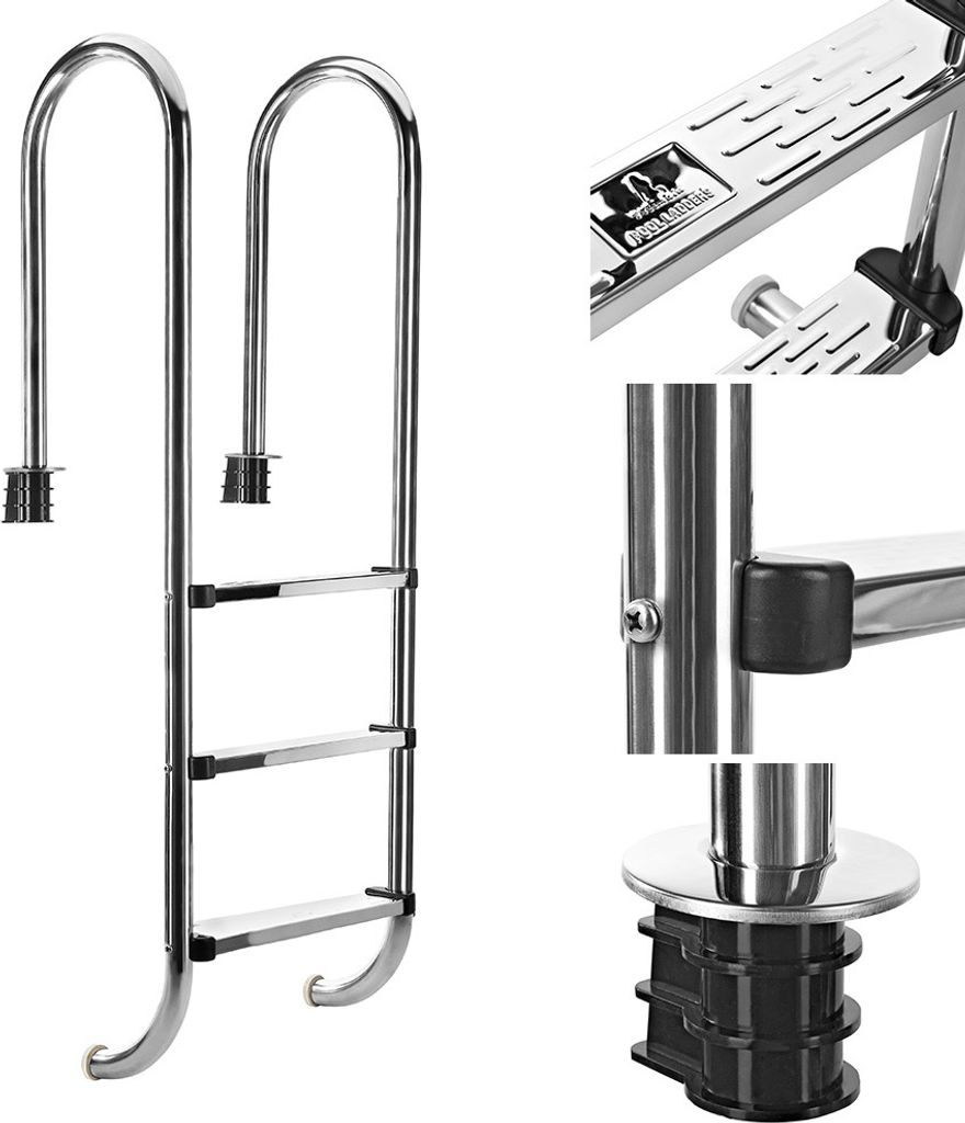 Mucola Poolleiter SilberSchwimmbad Leiter Einbauleiter Pooltreppe Schwimmbadleiter Hochbeckenleiter - 3 Stufen