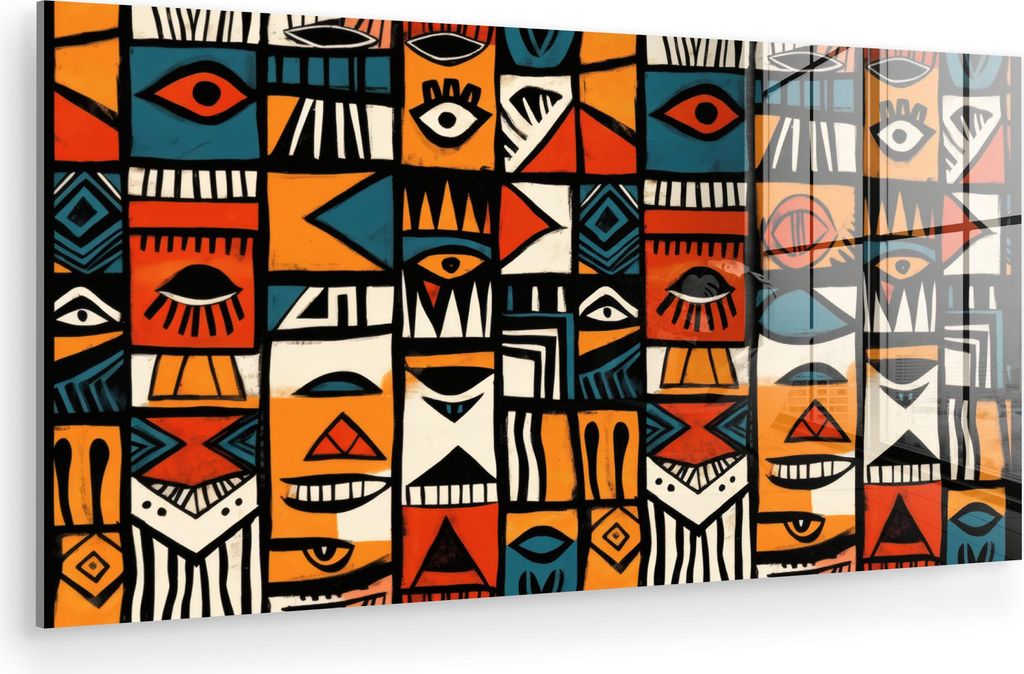 MuchoWow Glasbilder - Bilder auf Wandbild - Foto auf Glas Abstrakt - Gesichter - Mosaik 40x20 cm Wanddekoration aus Glas - Acrylglasbild - Acrylbil...