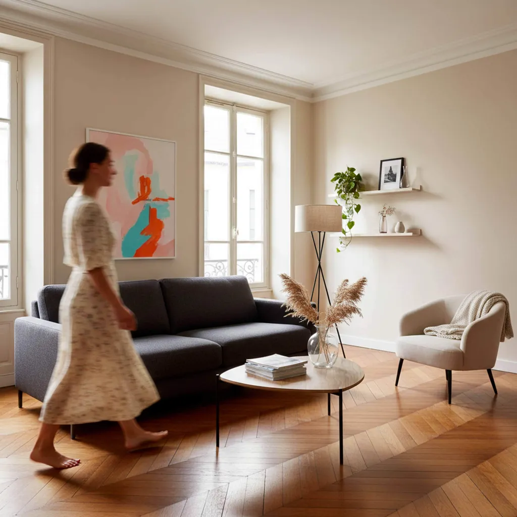 Table basse effet bois et acier triangulaire - Design Robuste et Moderne - 6