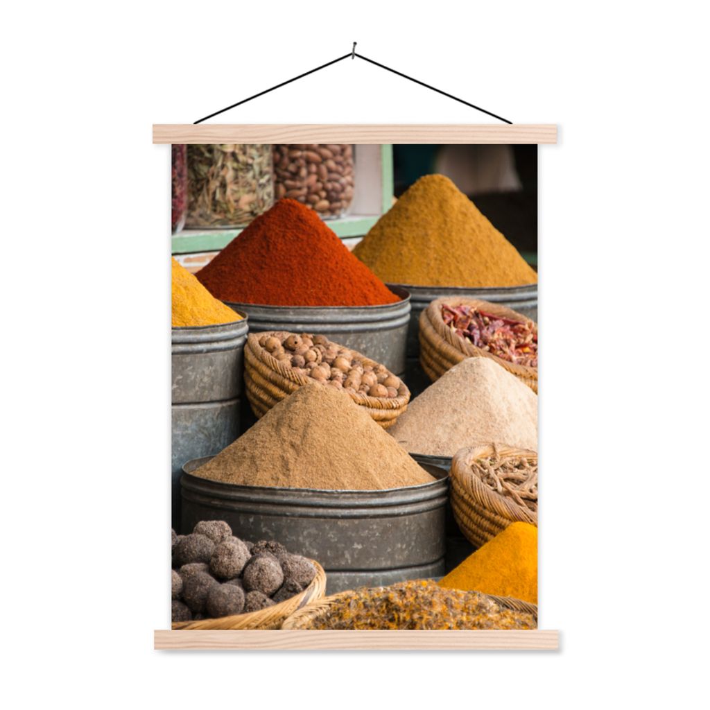 MuchoWow Textilposter Kräuter - Ton - Gewürze - Gelb - Braun 120x160 cm mit holzfarbenen Rahmen - Plakatkarton