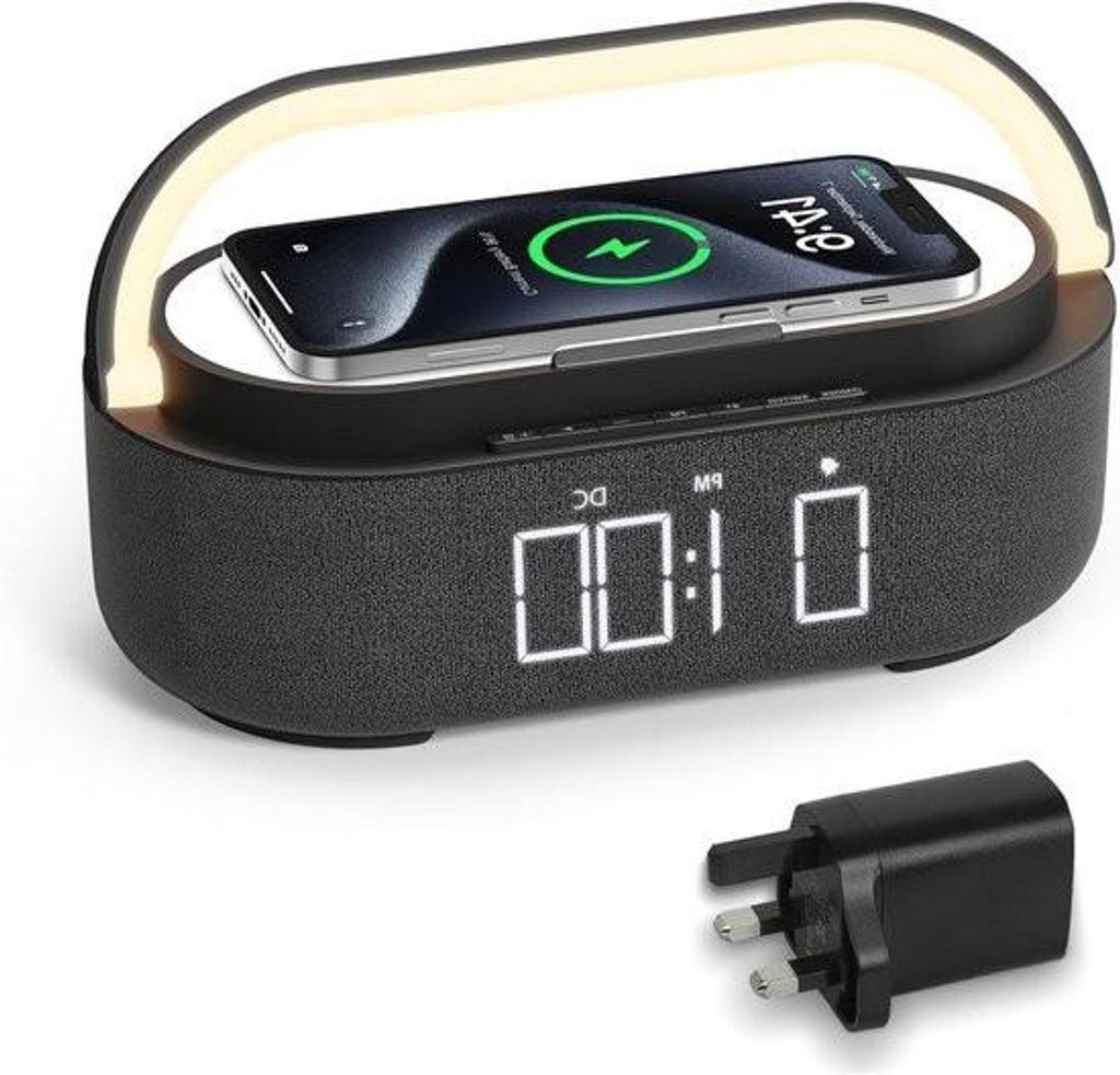 Digitaler Radiowecker mit kabellosem Ladegerät und Bluetooth-Lautsprecher