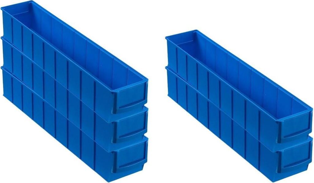 SparSet 5x Blaue Industriebox 500 S | HxBxT 8,1x9,1x50cm | 2,8 Liter | Sichtlagerkasten, Sortimentskasten, Sortimentsbox, Kleinteilebox