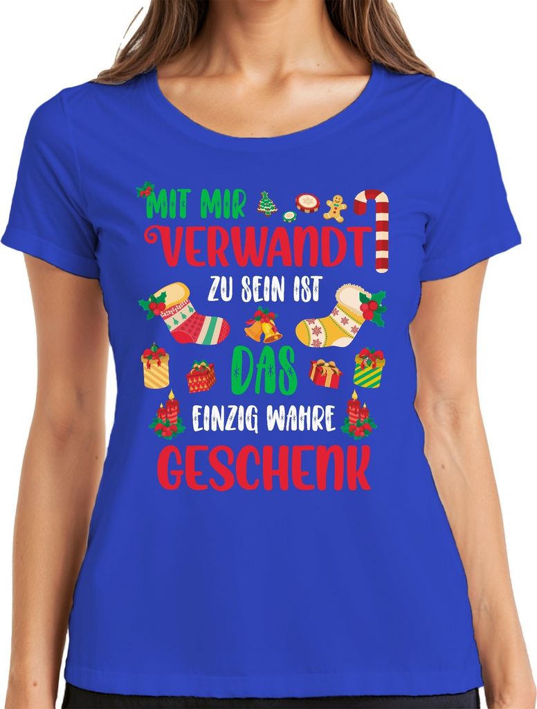 Verwandte Geschenk - Weihnachten Weihnachtsgeschenk Christmas Damen T-Shirt, Blau, XXL