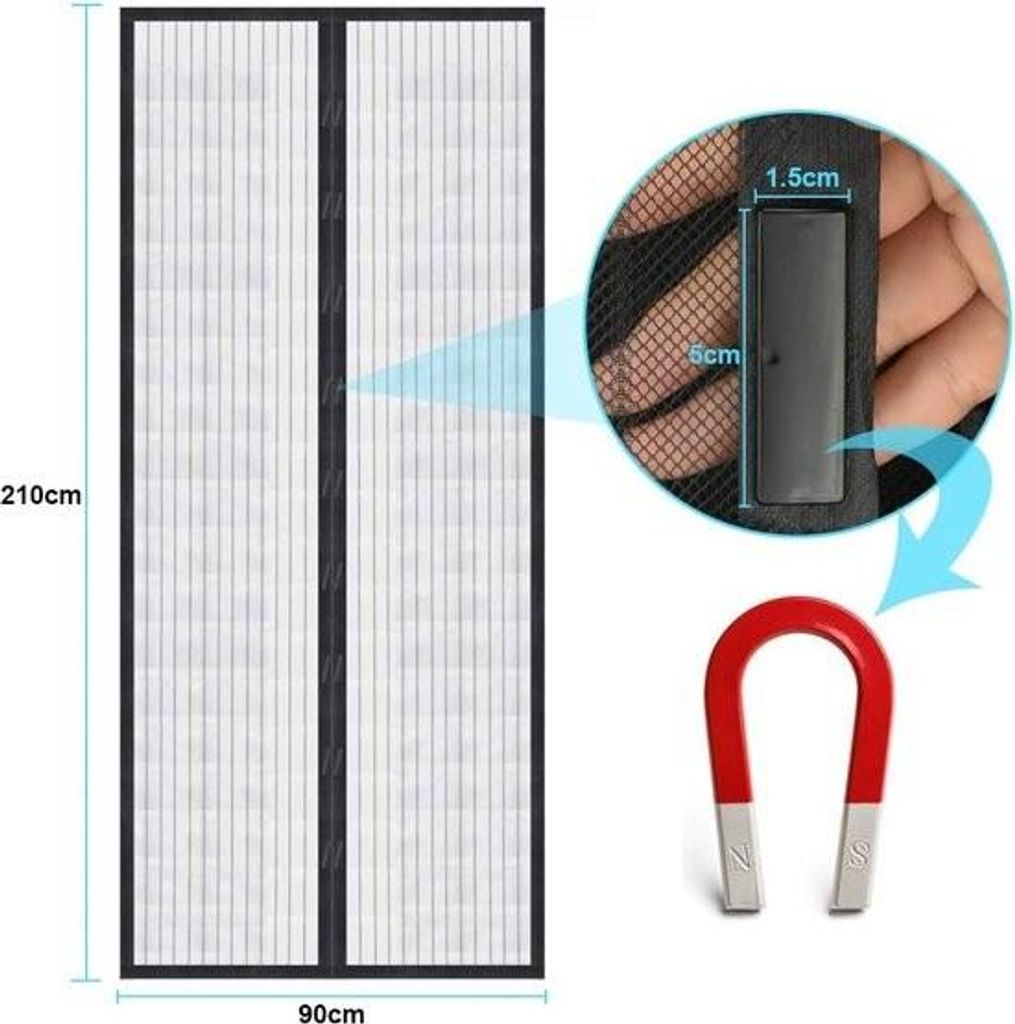 90 x 210 cm Magnetischer Fliegengitter-Türvorhang für Balkon, Wohnzimmer, Schiebetür, Terrasse - Klettverschluss, kein Bohren erforderlich