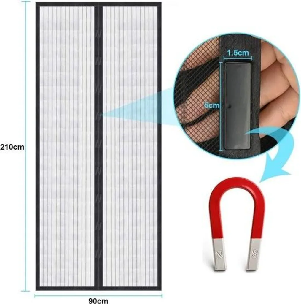 Rideau anti-mouches magnétique 90x210 cm avec fermeture velcro robuste