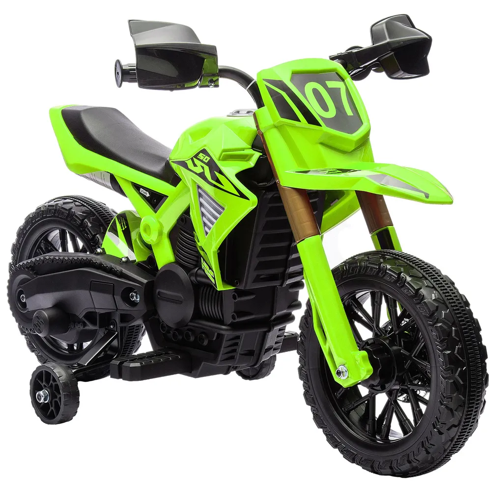 Mini moto électrique verte 6V pour petit motard de 3 à 8 ans avec son
