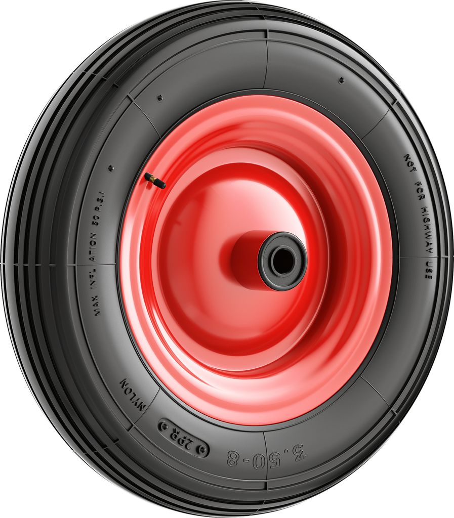 Wiltec Rad 4.00-8 400 x 100 mm 160 kg, Schubkarren Komplettrad mit Stahlfelge, Winkelventil, Luftreifen für Sackkarre, Bollerwagen u.a .