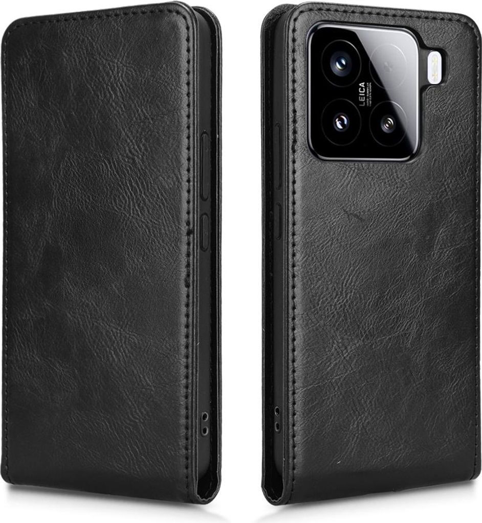 Hülle für Xiaomi 15 - Phonesta Leder Vertical Flip Book Wallet Klapphülle - Schwarz
