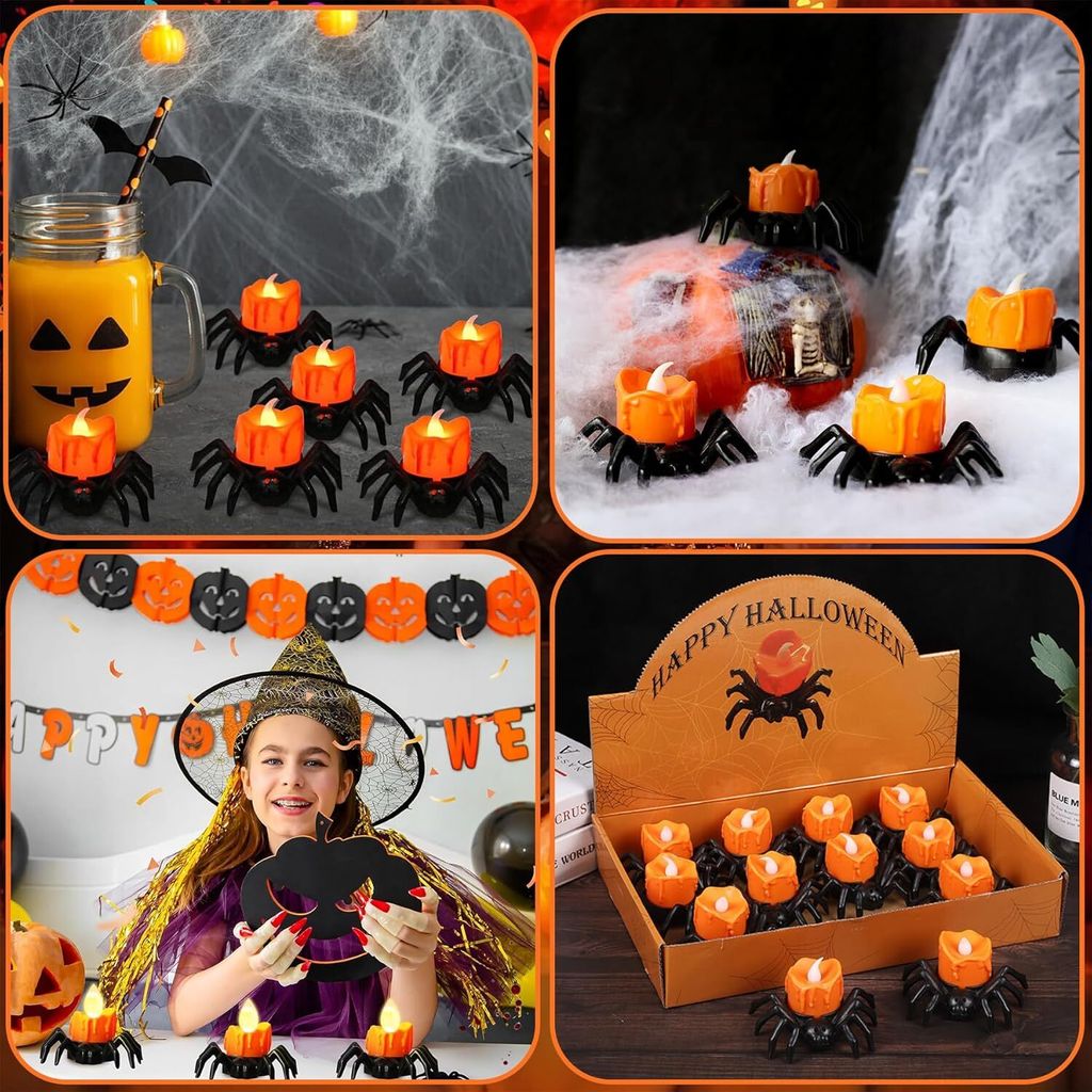 Lanterna Halloween 12 Candele LED A Forma Di Ragno Per Halloween: Luci Decorative Senza Fiamma Per Tavola E Decorazioni Luci Ragno Led
