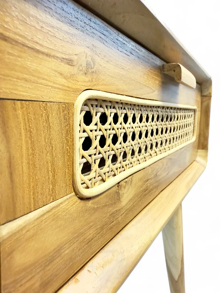 Table basse en rotin fait main avec aspect teck rétro - 8