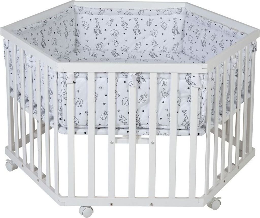 Schardt 6-Eck Laufgitter Solitär, Massivholz Buche weiß lackiert, inkl. Laufgittereinlage Origami Black, Germany