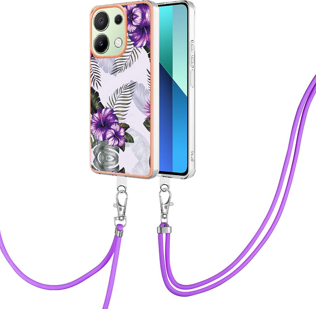 Handykette Hülle für Xiaomi Redmi Note 13 4G Muster TPU Schutzhülle mit verstellbarem Tragegurt Lila