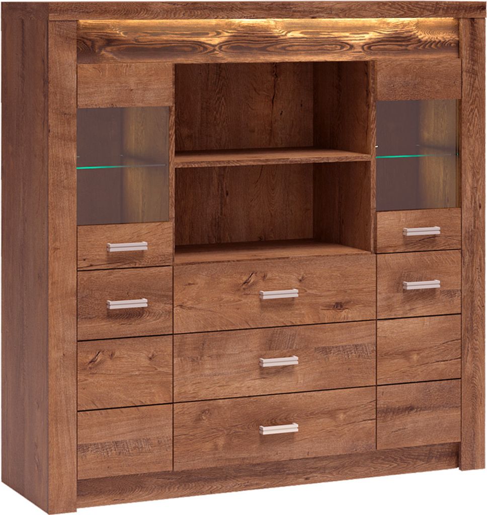 Highboard modern in Esche hell mit LED Beleuchtung INGENIO-161