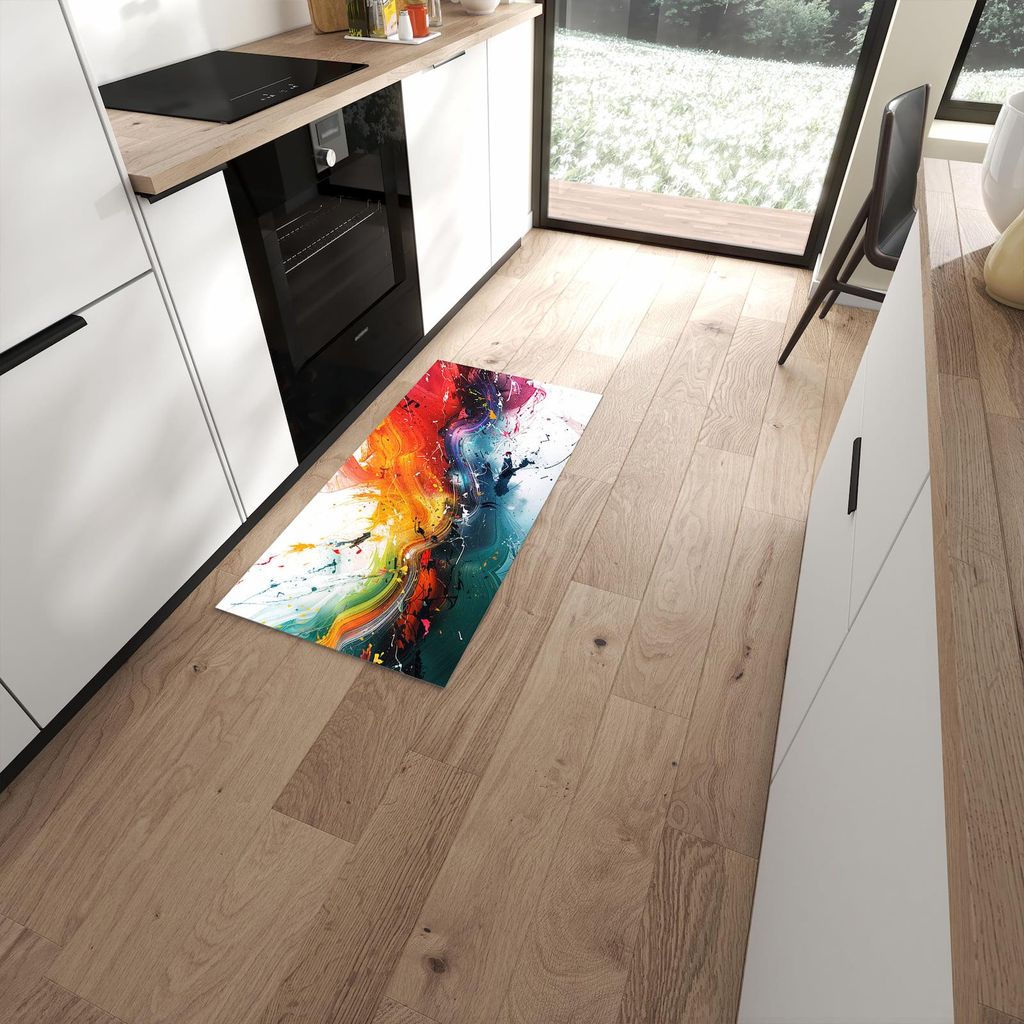 Küchenteppich 60x120cm rutschfest & abwischbar PVC Läufer - Farbenexplosion
