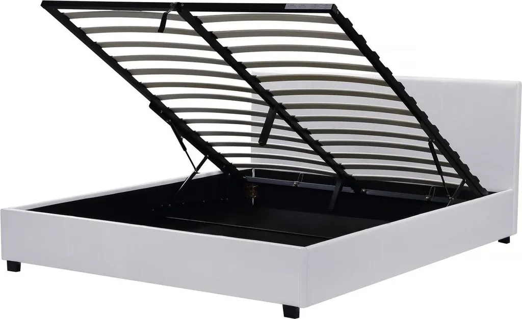 Lit double avec coffre de rangement 160x200 Carla blanc scandinave