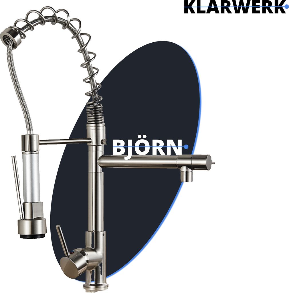 Björn | Gastronomie Chrom Silber Küchenarmatur| Zwei Brausen | Edelstahl Professional Wasserhahn Küche| Doppelspülbecken Restaurant