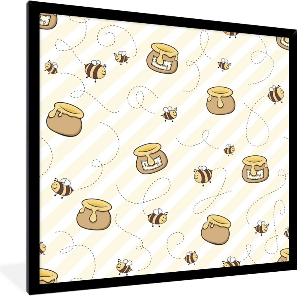 MuchoWow Gerahmtes Poster Eine Illustration von Bienen und Honigtöpfen 40x40 cm - Poster mit Schwarzem Bilderrahmen Wandposter Rahmen Foto Bilde...