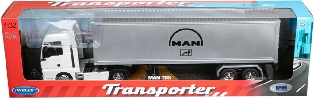 Model 1:32, MAN TGX, biely ťahač - strieborný príves Obrázok produktu 