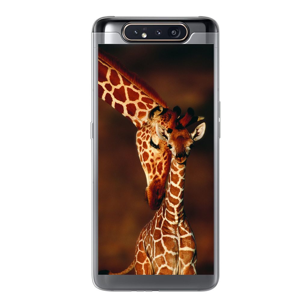MuchoWow Handyhülle Schutzhülle Hülle für Samsung Galaxy A80 Giraffe - Kalb - Porträt Silikon Softcase Handy Hülle - Schutzdeckel