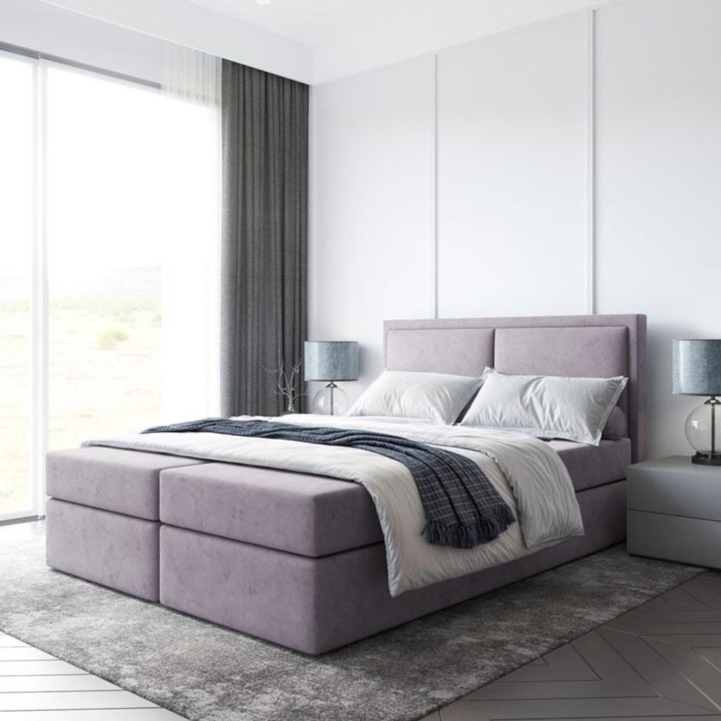 Bett Boxspringbett BRUNERO , TOPPER VISCO ,mit Bettkästen - Doppelbett, Stauraum, Schlafzimmer, Polsterbett, Bettgestell (140x200, Rosa - ITAKA 38)