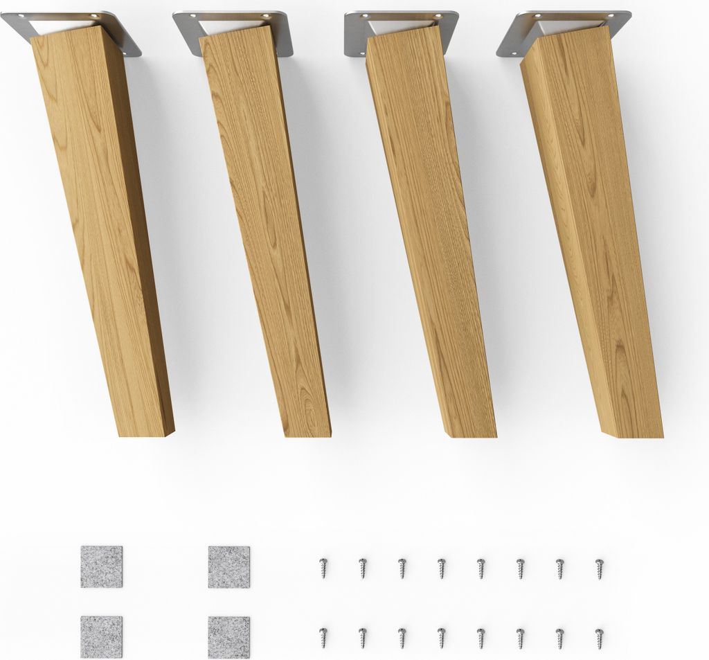 4x sossai Holzfüße eckig - schräge Ausführung 25cm Eiche Produktbild 